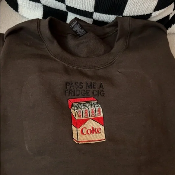 PASS ME A FRIDGE CIG chocolate brown embroidered crewneck - Picture 1 of 3
